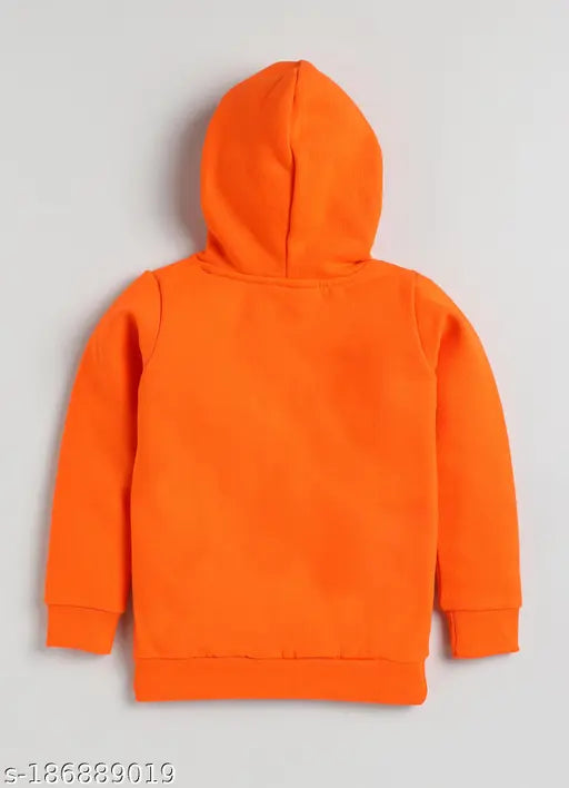 Lazy Shark Boys Orange Bear Typography Printed Hooded Fleece Sweatshirt