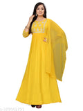 Indian Georgette Blouse, KAVERI_YELLOW, embroidered three-quarter sleeve, M to XXXL sizes