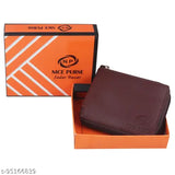 Brown artificial leather men's wallet, regular size with 4 card slots, spacious design, zip closure