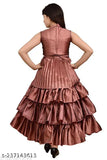 Designer silk blend pink maxi party dress for girls, self-designed net pattern, three-quarter sleeves. High-quality blackberry silk fabric, comfortable and stylish. Indian ethnic gown for parties, weddings, festivals