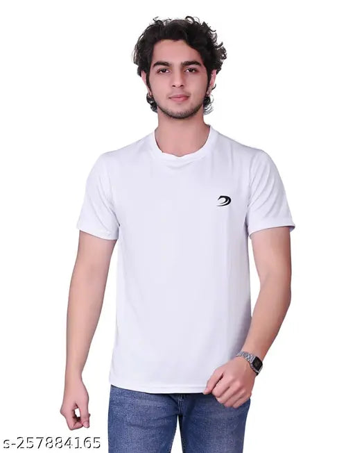 Premium quality, super soft gym t-shirt for men in polyester fabric, featuring printed net design. Available in sizes M, L, XL, XXL (38in/26in, 40in/27in, 42in/28in, 44in/28in). Indian origin