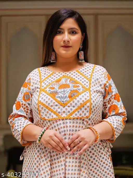 Pink rayon women's floral round kurtis & kurta, Indian printed plus size Anarkali with adjustable dori and three-quarter sleeves