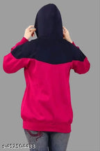 Fleece colorblocked hoodie jacket, stylish women's contact zipper hoodie from Haniya Fashion. Made in India." (124 characters)