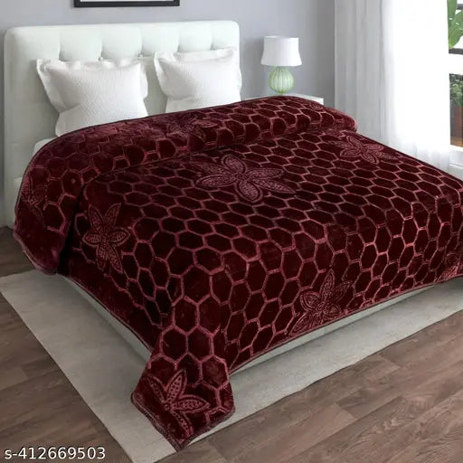Geometric pattern, heavy-winter GKM Floral double Mink Blanket (Polyester), 90x86 inches, free size