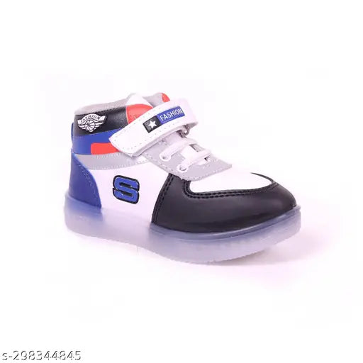 Synthetic LED light shoes for kids, vibrant print net design, easy Velcro fastening, suitable for boys aged 12-4 years, made in India