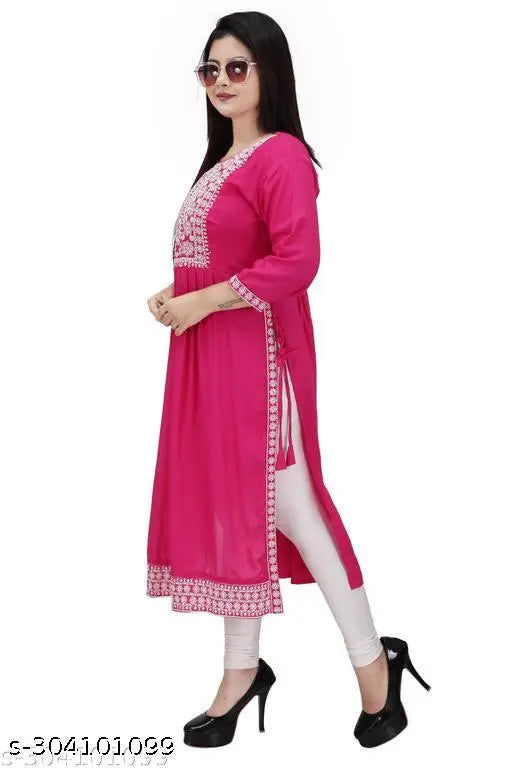 Trendy women's Nayra kurti, 100% soft cotton blend, V-neck, three-quarter sleeves, side slits, machine washable, perfect for gifting on any occasion to your loved ones