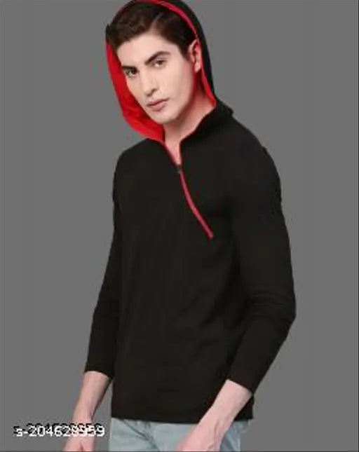 Black cotton blend hoodie t-shirt for men, solid design in size XL from Eyebogler, perfect for various outfits and occasions