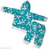 Soft wool winter hoody & pyjama set for kids, printed pattern, 100% Indian handmade
