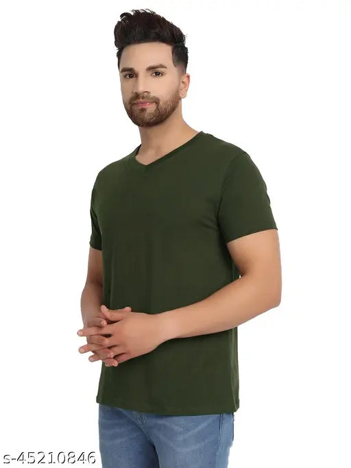 Olive green, port wine, golden yellow men's V-Neck solid cotton t-shirts (pack of 3), casual lounge wear with half sleeves