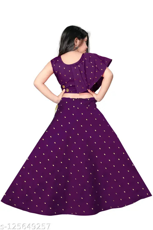 kids' cotton blend lehenga choli with jacquard patterns and sleeveless style, showcasing intricate Indian mirror and jacquard work