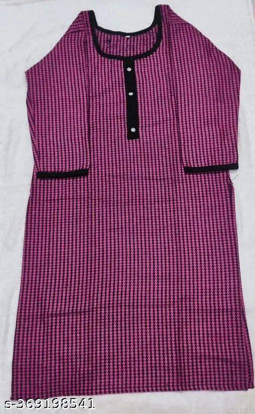 Woolen check skirt, full length, crew neck, button closure