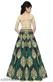 Green satin lehenga choli with net dupatta, embroidered for girls, versatile wear for functions, festivals, parties, and weddings