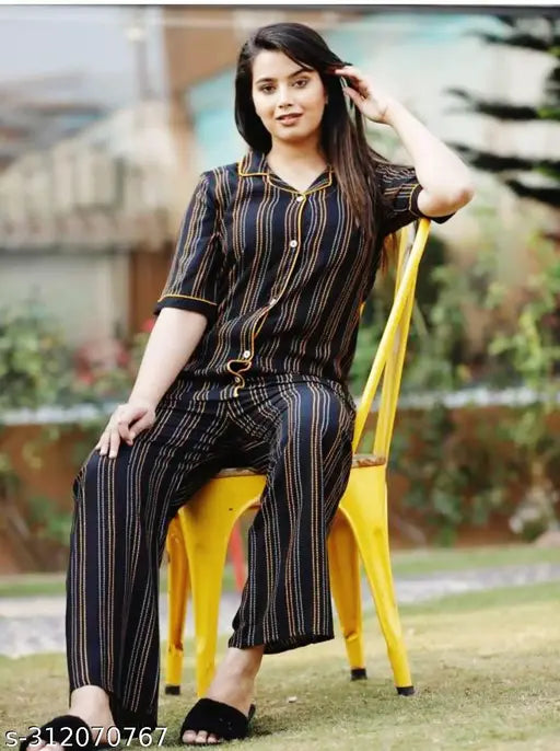 Premium printed cotton night suit for women and girls, three-quarter sleeves, full-length design, India origin