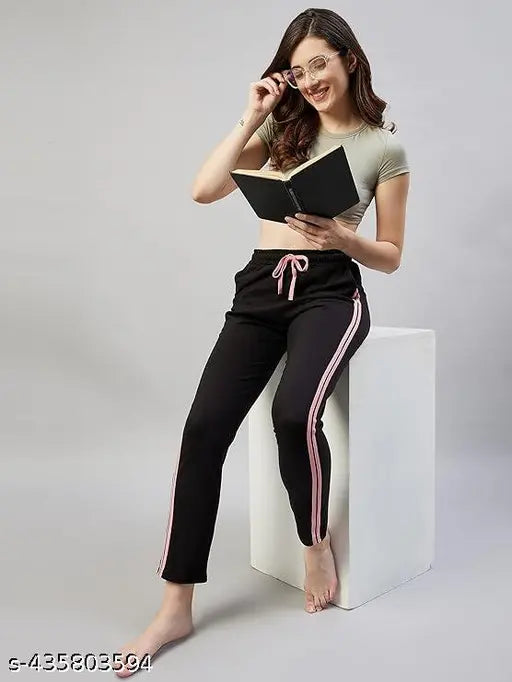 Womens trackpants, two-pack, black and pink stripes