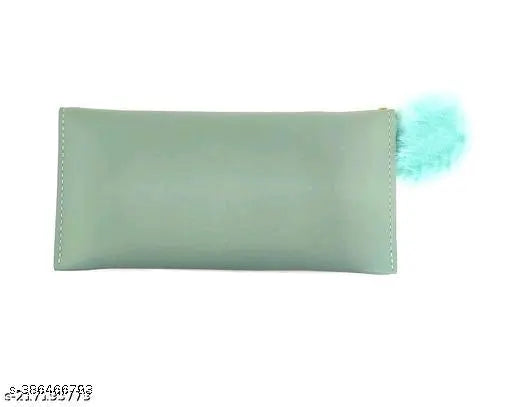 Ladies blue satin clutch with zip closure
