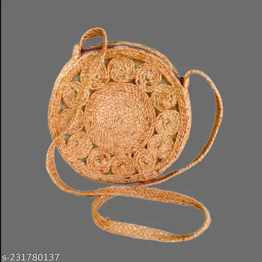 10-inch diameter natural jute handbag with stylish beige color, suitable for ladies