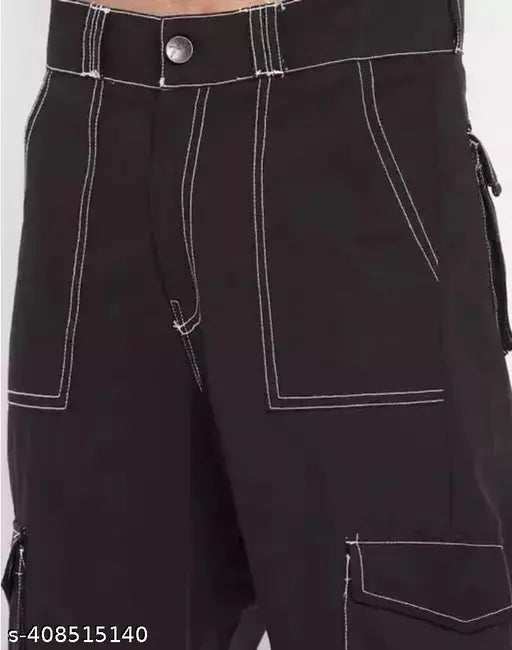 Black cotton blend fashion jeans for men, solid style in size 30 (waist 30", length 41", hip 34")