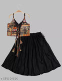 Ethnic wear kids set: Rayon sleeveless top and satin dupatta & lehenga, embroidered, Indian traditional outfit for 1-8 years