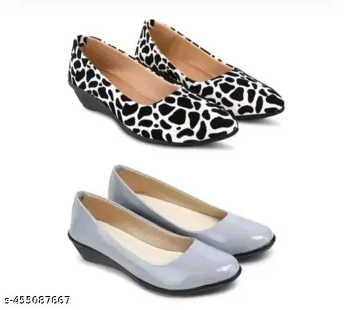 Grey and black Hagam women's bellies ballerina flat shoes with white spots
