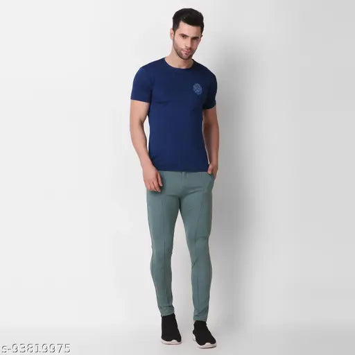 Solid navy blue lycra men's pajamas set of 2