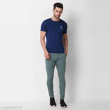 Solid navy blue lycra men's pajamas set of 2