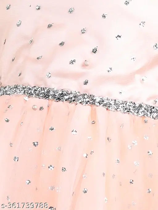 Pink embroidered net party dress for girls (1-110 years), 1-2 Years: bust 22in, length 28in; hand wash, gentle dry