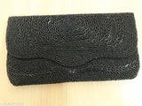 Black beaded clutch with multiple pockets, zip closure
