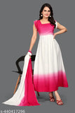 Multicolor digital printed bamboo gown with pink dupatta and sleeveless design, new trending party wear for women in India