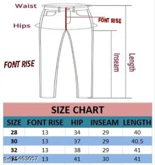 Mens jeans, dark wash, slim fit, front rise 10 inches, length 34 inches, size chart available