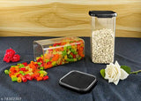 Clear plastic storage container set, 8 pcs, airtight, 1500ml, black lid.