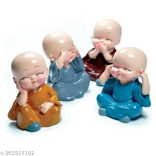 High-quality porcelain Baby Buddha Monk set (4 pieces) - Home decor & car dashboard art, bringing tranquility and positive energy