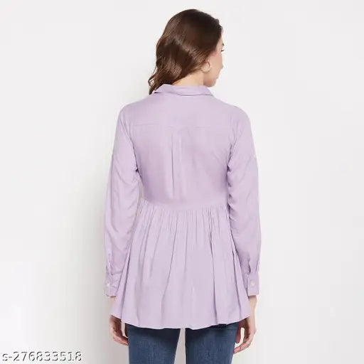 Mauve rayon embroidered top with long sleeves, Indian handcraft
