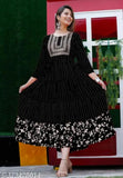 Anarkali rayon printed kurtis with embroidered combo, three-quarter sleeves for women and girls, India origin