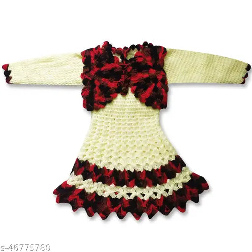 Woolen Froke for Girls: Printed net winter wear in long sleeves (0-6M, 12-18M, 18-24M), handmade and easy to maintain, made in India