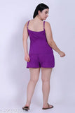 Women's plus size & regular size cotton night suit set/top & short for women, solid hosiery fabric, sleeveless design, various sizes available from S to 6XL, Indian-made nightwear for women