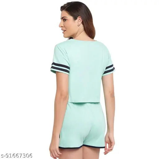 Mint navy blue striped cotton night suit set for women, pack of 1, Indian origin