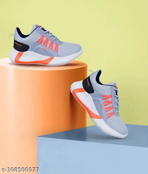 Grey lightweight sport walking running shoes for kids with extra comfort, casual sneakers
