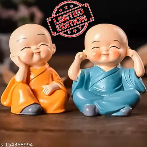 Adorable multi-colored resin Buddha figurines, set of 4 for home decor and car interior (India)