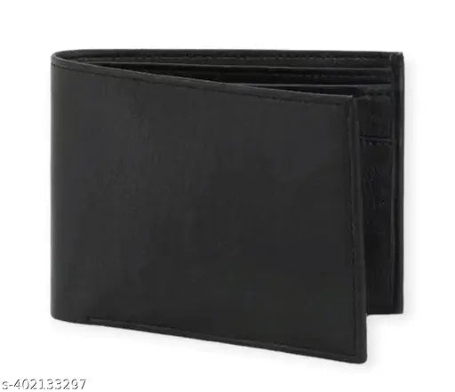 Black faux leather men's formal travel wallet, 6 card slots, premium quality, aged character, Indian origin