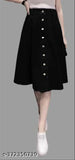 Black buttoned knee-length denim skirt