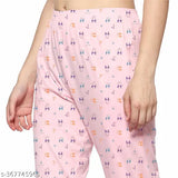 Pink cotton womens night pyjama with graphic print
