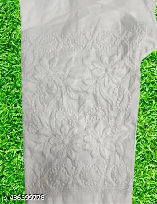 White cotton embroidered bottom wear pant with floral design