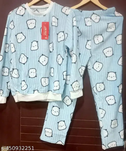 Woolen winter wear night suit with printed net pattern, short-sleeved pyjamas set for men and women