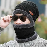 Wool winter cap with face cover, neck warmer & gloves. Fur-lined for warmth in cold weather