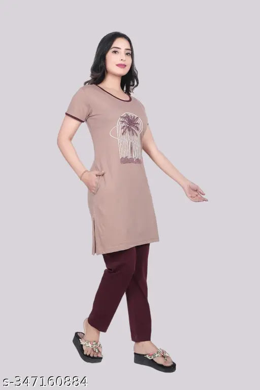 Cotton blend printed round neck nightsuit pack of 2 for women & girls, super comfy sleepwear