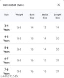 The image shows a size chart for a jacket with the following sizes and corresponding measurements in inches: 0-12 months, weight 5-9 lbs; 1-4 years, weight 6-8 lbs; 4-7 years, weight 8-10 lbs; 7-12 years, weight 10-12 lbs. The jacket is displayed in three visible sizes: 3T (ages 3-4), 5T (ages 5-6), and 7T (ages 7-8). The material of the jacket is cotton. This is an infant's partywear piece from the brand Baby Clothes