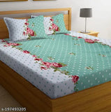 Swami Glace Cotton Floral Fitted Bedsheet & Pillow Covers, lightweight summer bedding set for adults, elastic border for neat fit