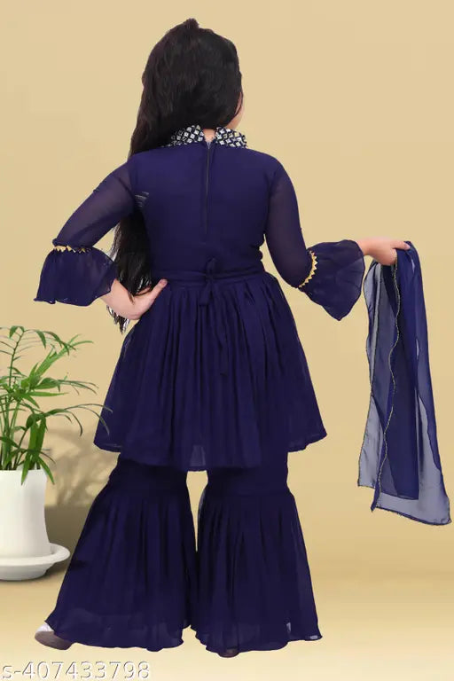 Georgette girls' sharara set - embroidered lehenga and frock combo for special events