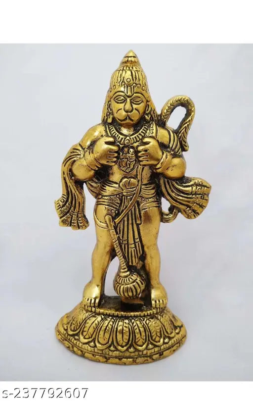 Gold-plated Hanuman Ji Murti Idol, 20 cm x 18 cm, traditional and elegant decorative showpiece, ideal for home or office