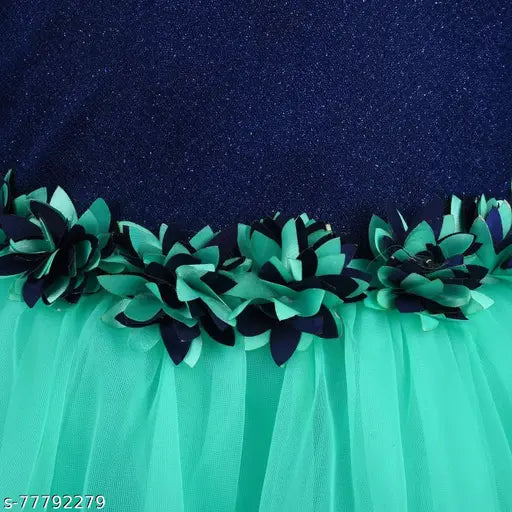 Girls solid satin net frock dress, 3/4 sleeve, regular fit, India origin